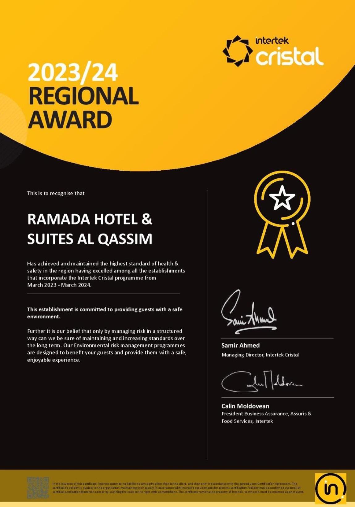 Ramada Hotel & Suites By Wyndham Al Qassim Al Bukayriah Exteriör bild A certificate of the 2011-2012 award